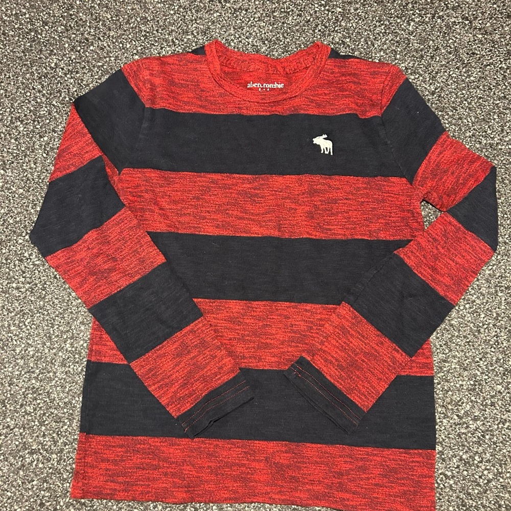 Abercrombie & Fitch Kids Red and Black Striped Long Sleeve Shirt